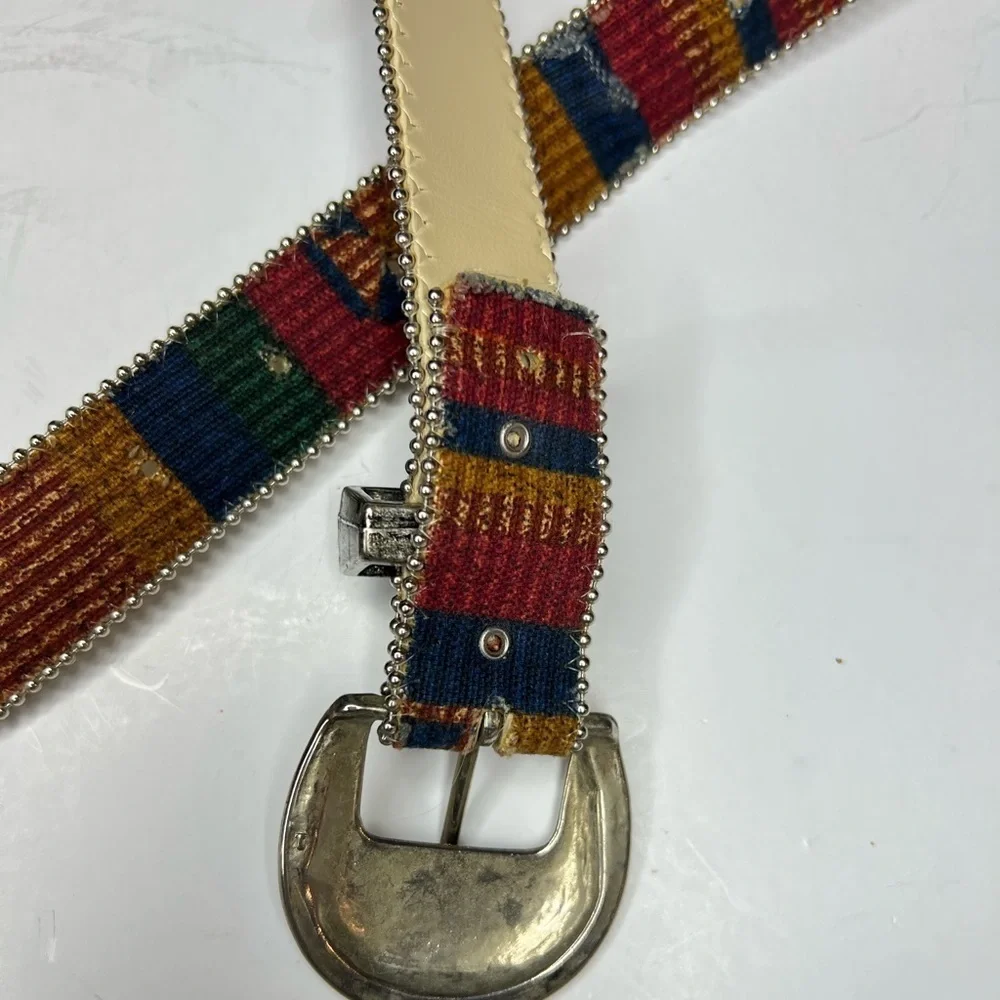 vintage Guatemalan handmade woven textile belt with a studded buckle